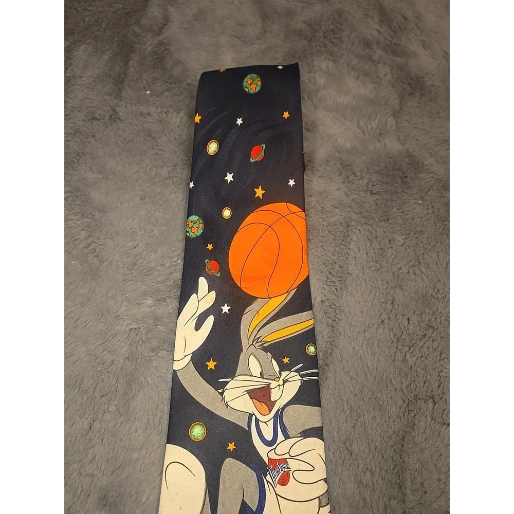 Vintage 1996 Space Jam‎ Silk Tie Bugs Bunny Basketball Navy Blue Warner Bros